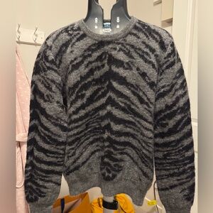 Saint Laurent mohair Men's Crewneck Sweater - Black and Gray Zebra Pattern